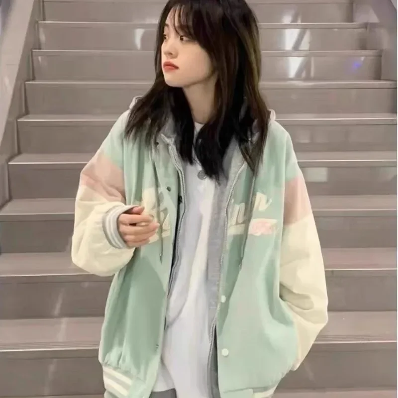 Американская зеленая верхняя одежда-бомбер в стиле пэчворк женские куртки