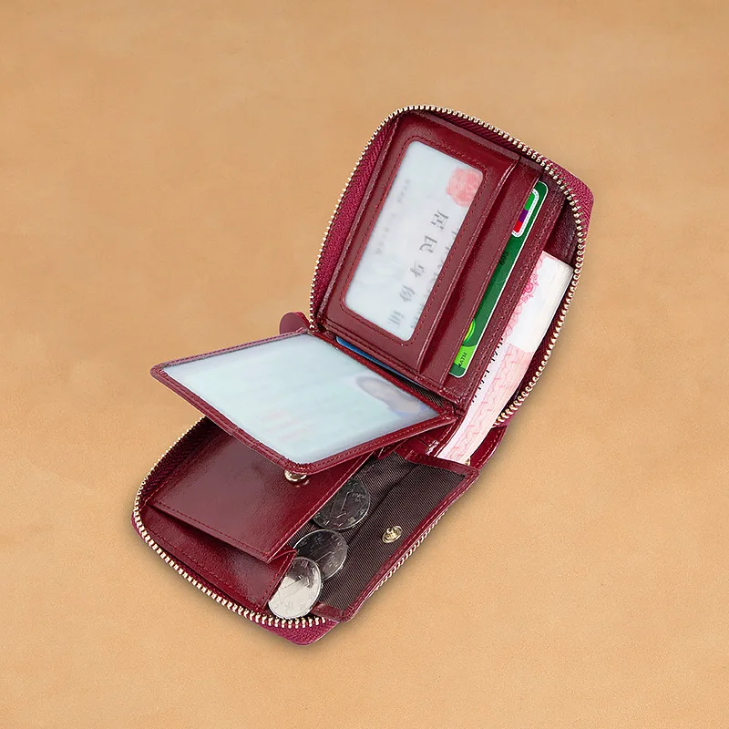 Vintage Genuine Leather Women's Short Wallet Multi-Functional Female Zipper Coin Purse RFID Card Holder For Ladies