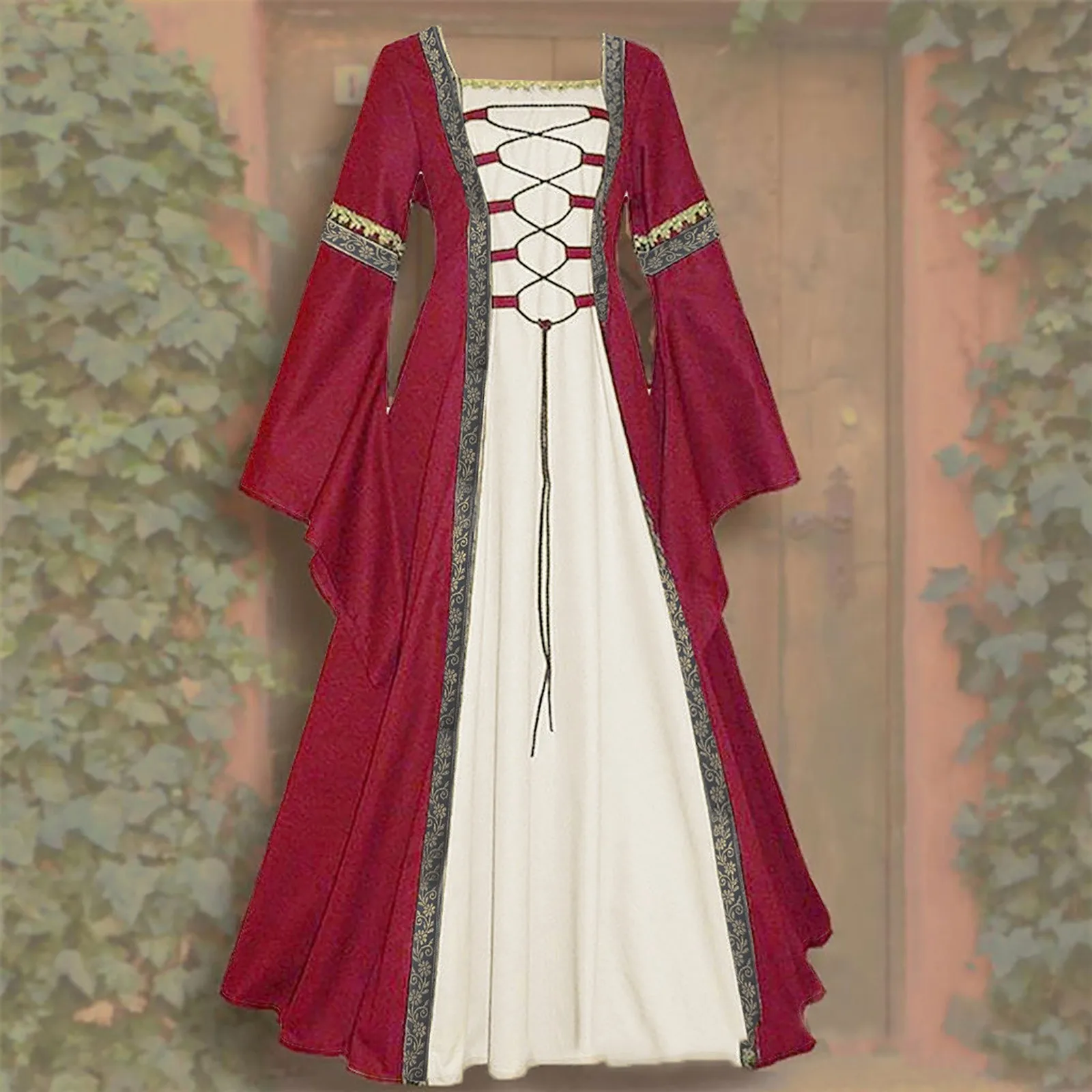 

Halloween Women European Medieval Court Fancy Vampire Cosplay Costume Carnival Vintage Strapless Long Sleeve Queen Elegant Dress