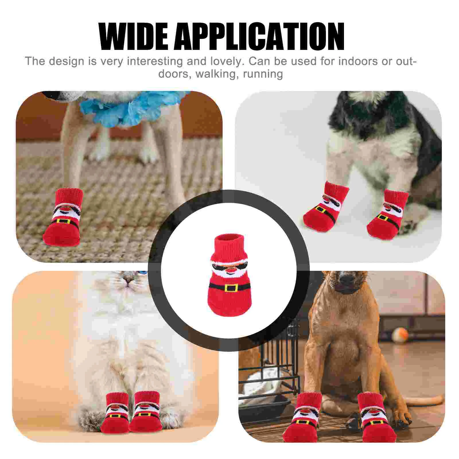 

4 Pcs Santa Socks Pet Portable Washable Replaceable Dog Paw Wear-resistant Protectors Elder