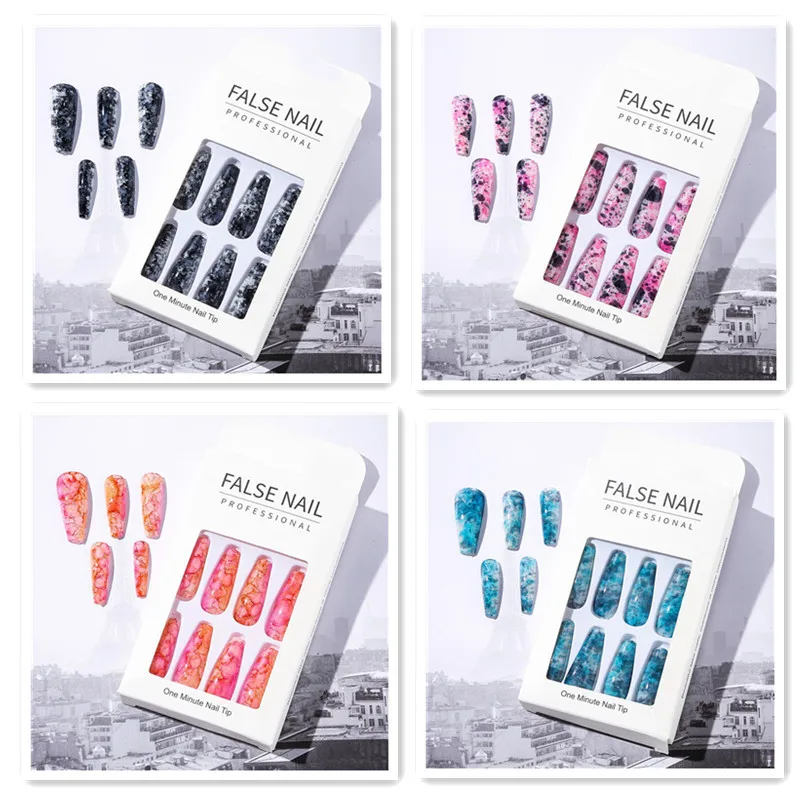 

24pcs Solid Color French Ballerina Fake Nail Sky Blue Beach Nails Ladies Press On Nails Designed False Nails Tips