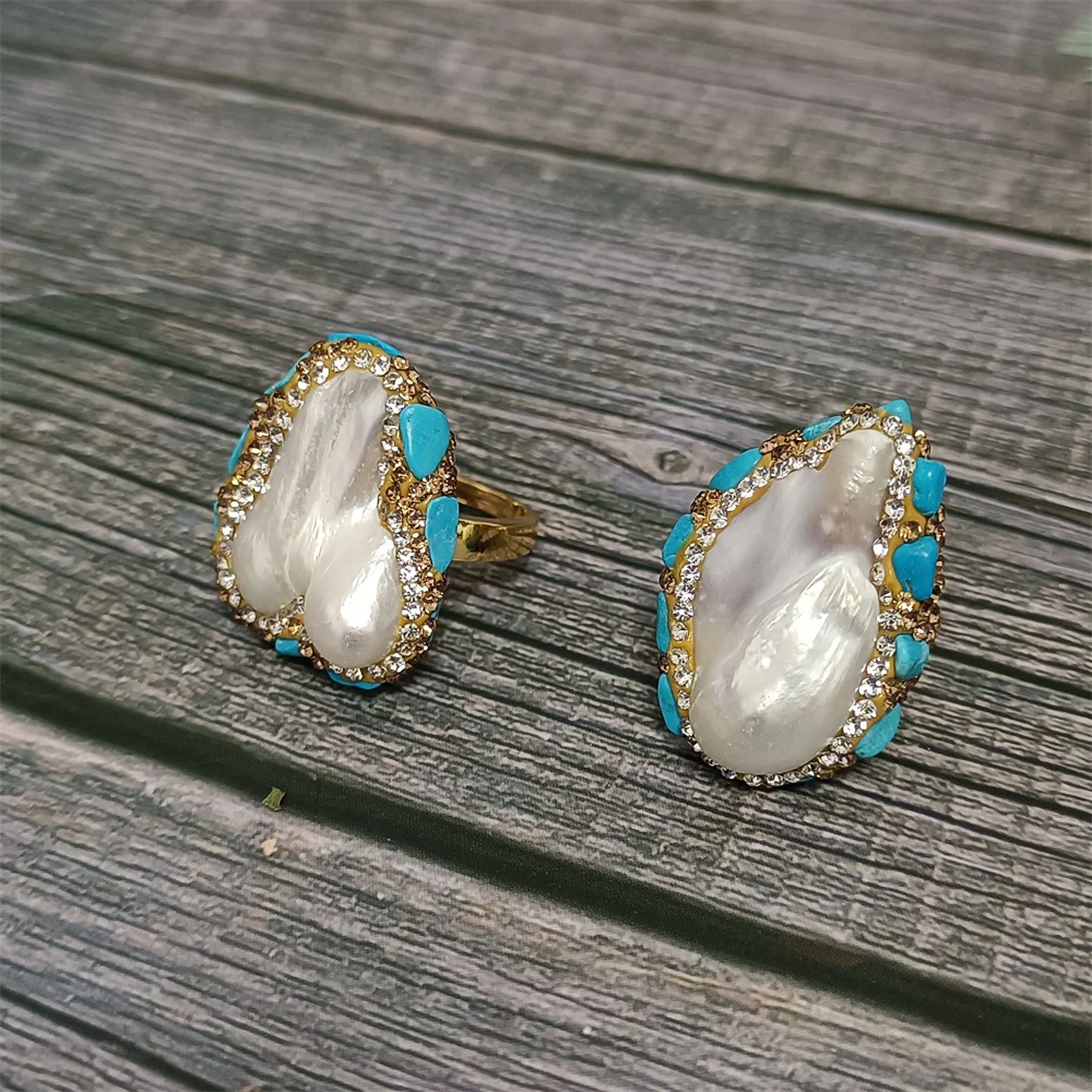 

Natural Irregular Baroque Pearl Women's Ring Adjustable Turquoise Wrapping Personality Fashion Simple Elegant Girl Party Jewelry