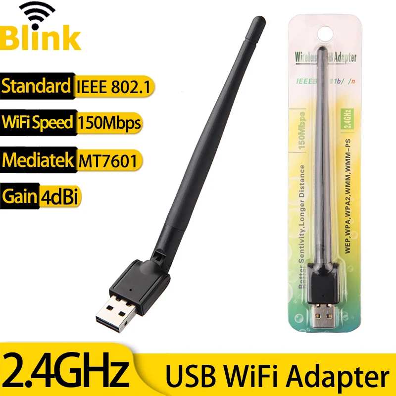 

2.4G WiFi Omni Antenna 4dBi Wireless Network Card Receiver 150Mbps Mediatek MT7601 USB WiFi Adapter for Desktop/PC/Set-Top Box