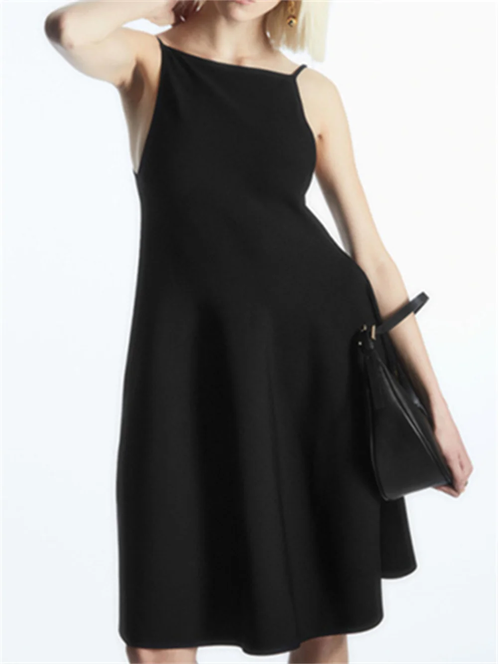 Women A-line Knitwear Mini Robes Sleeveless Casual Female Knit Slash Neck Dress Simple 2023 Summer