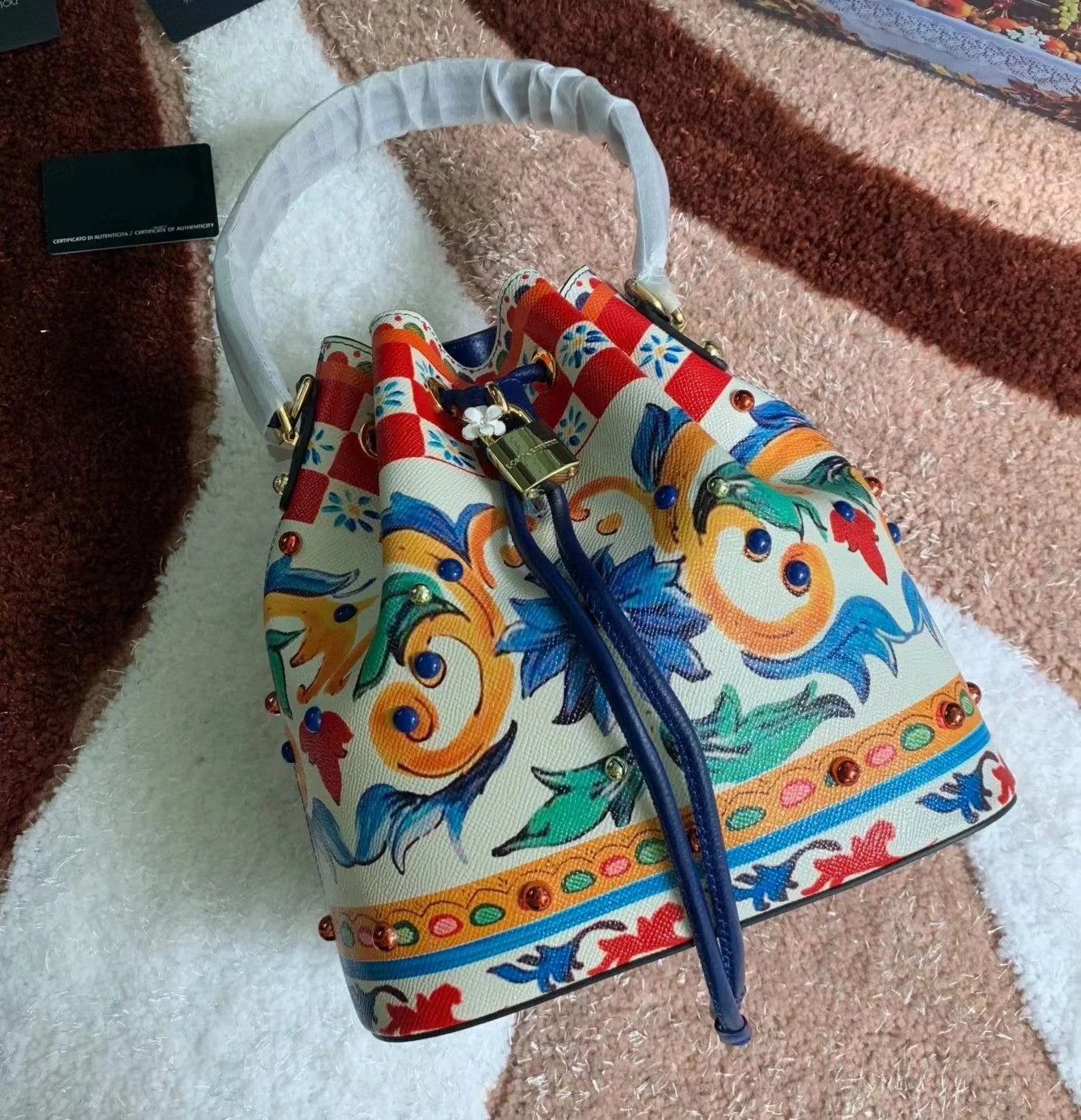 Classic, fashionable, and casual colored pattern women's top handle handbag, designer brand women's leather crossbody bag