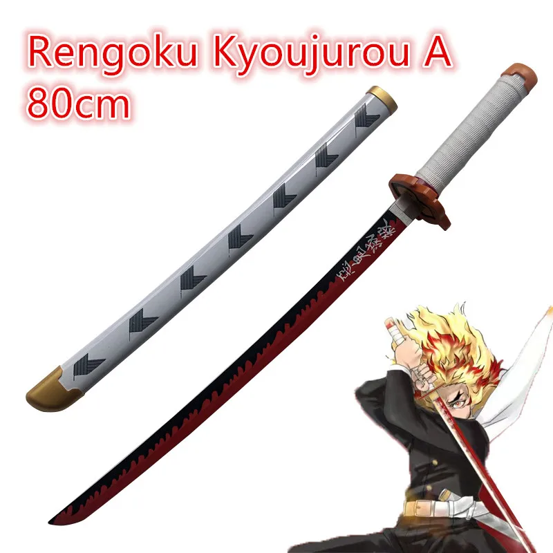 80cm Kimetsu no Yaiba Sword Weapon Demon Slayer Rengoku Kyoujurou Cosplay Sword 1:1 Anime Ninja Knife wood toy