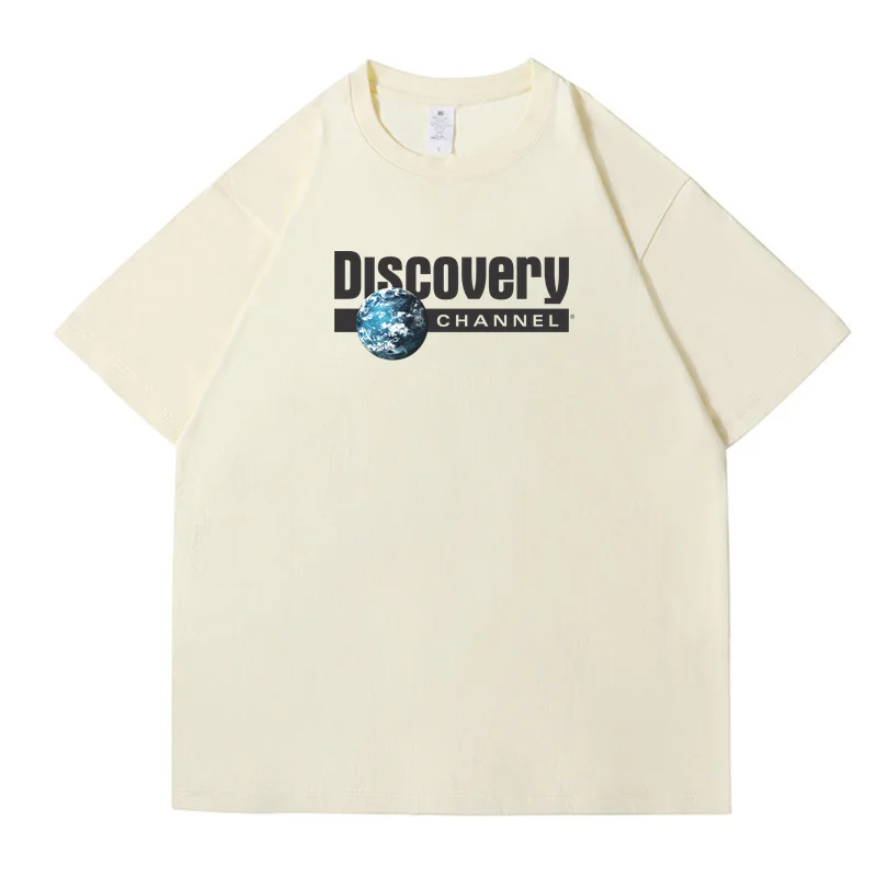 

Y2K Summer Discovery Channel Print Fishing Men's 100% Cotton T-Shirt Crew Neck Short Sleeve Activewear Breathable Casual Top 반팔티