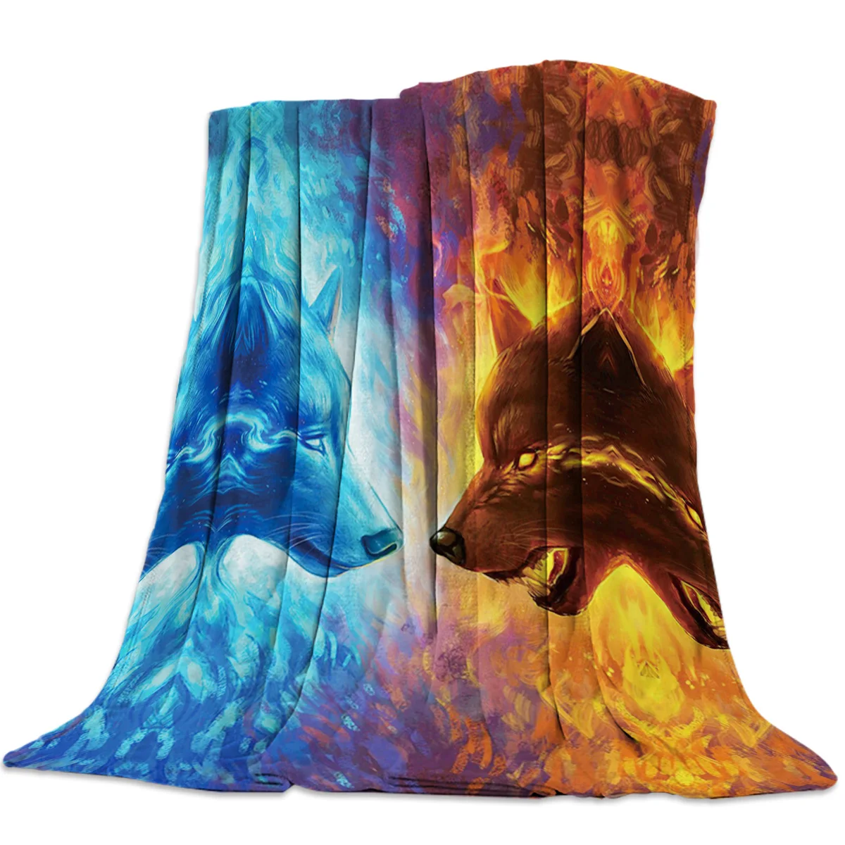 

Viking Wolf Totem Bedspread Blanket High Density Flannel Blankets for Sofa Bed Car Portable Super Soft