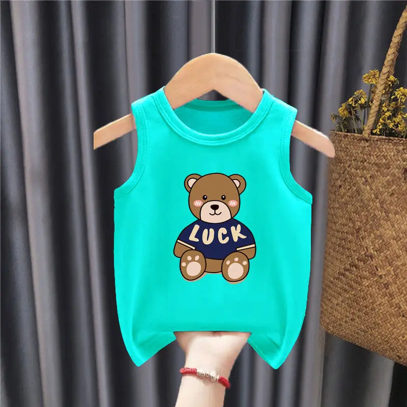 

Модные детские футболки, футболка для маленьких мальчиков и девочек с мультяшным медведем, жилет из 100% хлопка, топы, Детская летняя одежда, ф...