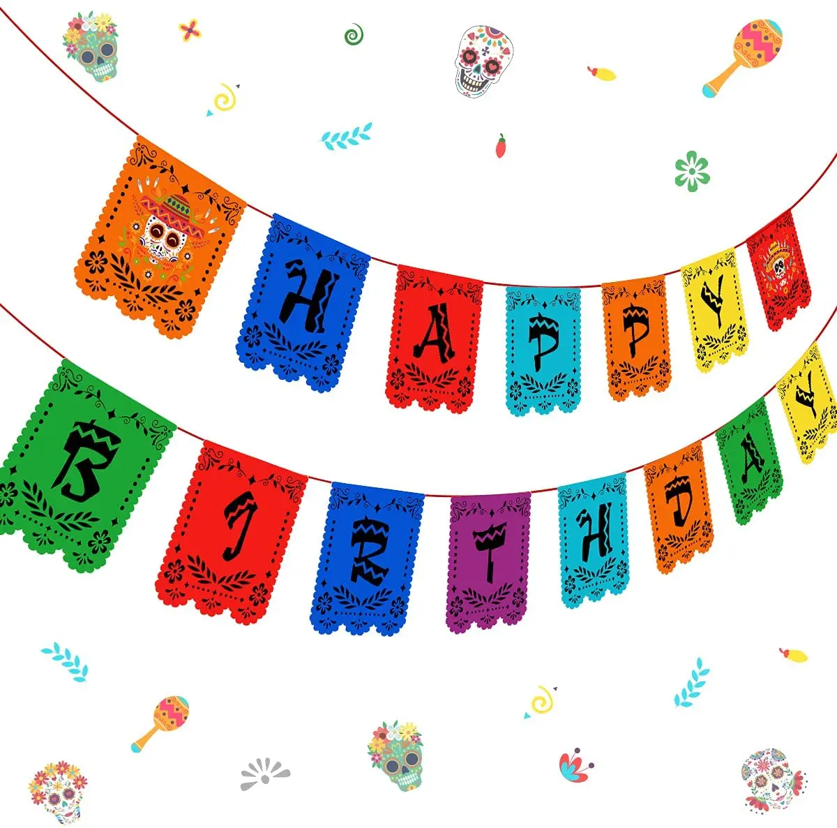 

Mexican Day of The Dead Birthday Banner Sugar Skull Birthday Party Decorations Dia De Los Muertos Birthday Banner for Halloween
