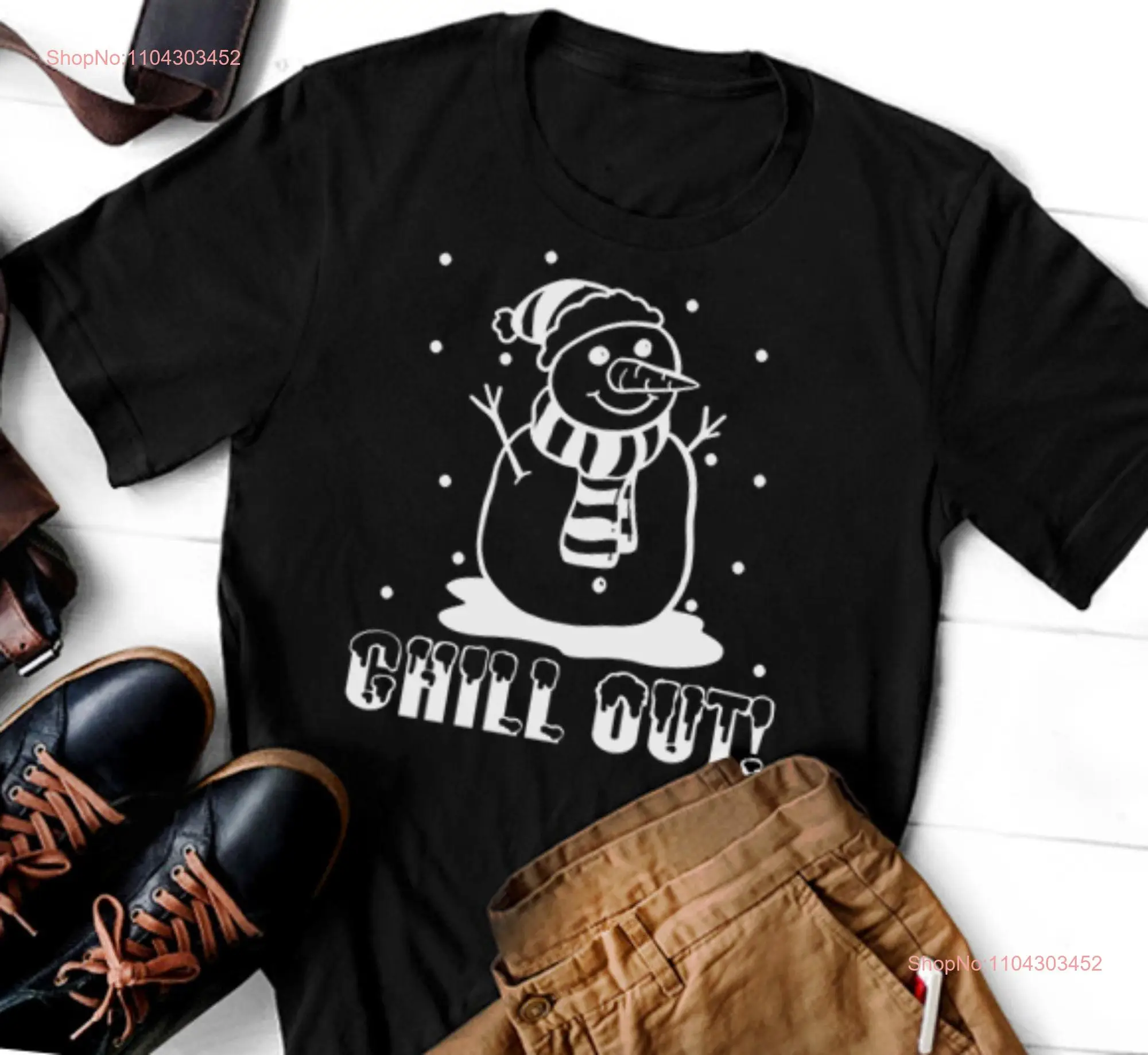 Рождественская футболка со снеговиком Chill Out с длинными или короткими рукавами