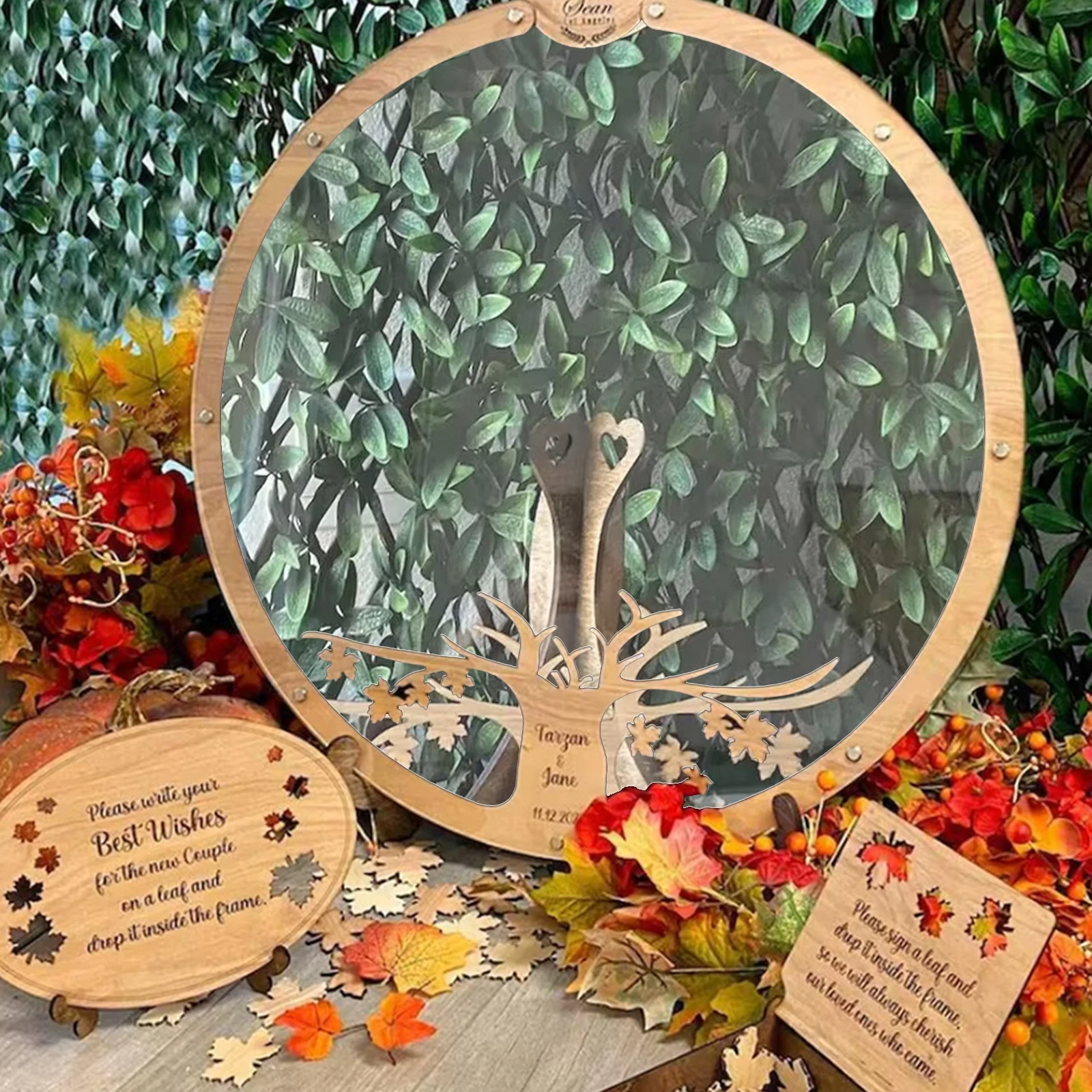 Деревянная коробка для свадебных открыток сообщений с листьями Шанилова 60/80