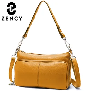 Zency элегантная женская сумка из 100% натуральной кожи, женская сумка через плечо, сумка-мессенджер, модная сумка черного цвета, высокое качество