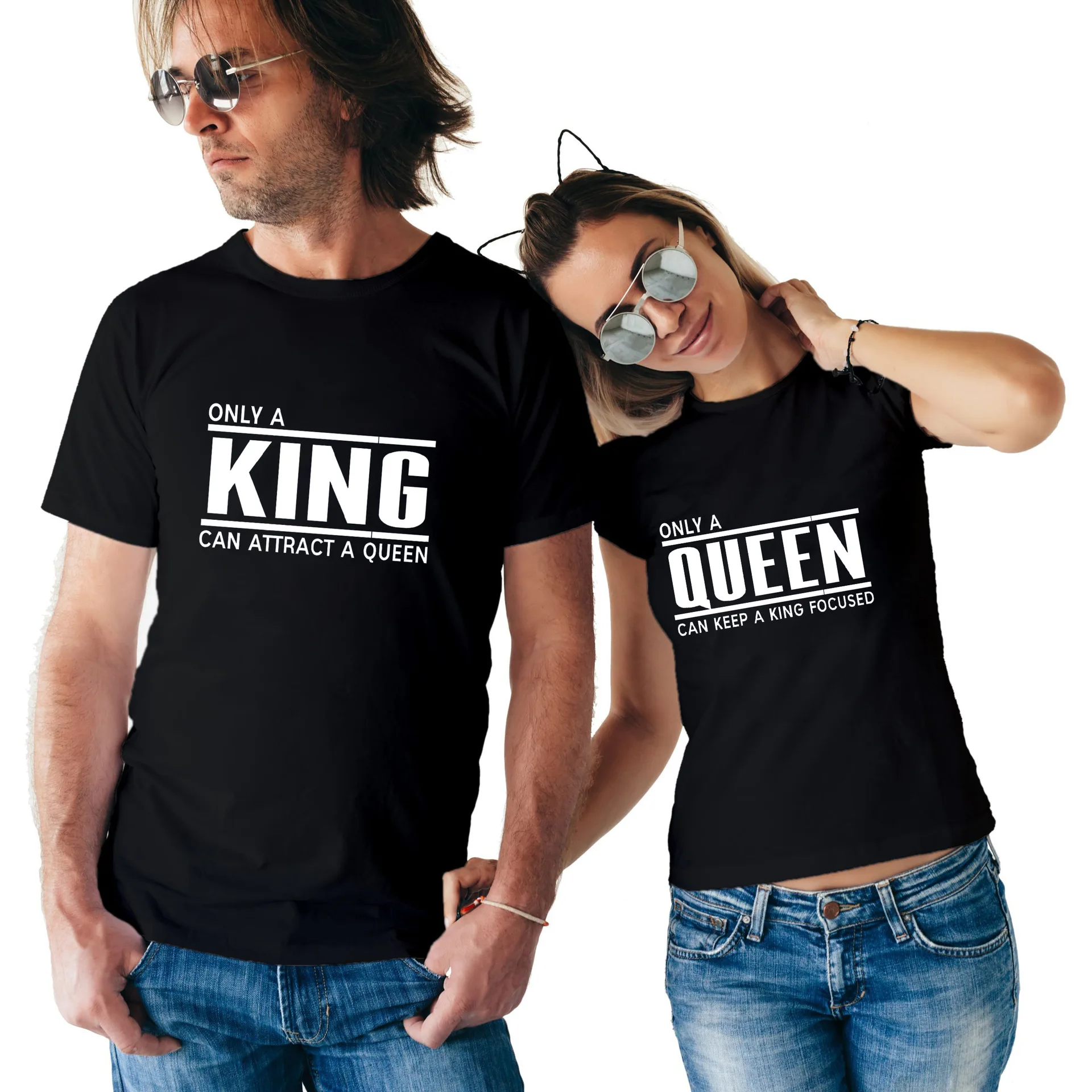 

Summer Tee Top Only A King Can Attract A Queen Letters T-shirt Top Women Tshirt Lover Short Sleeve Tops Tee Shirt