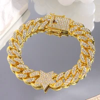 12mm gold silver color crystal star cuban link chain bracelet women trendy iced out paved rhinestone bracelets hip hop jewelry