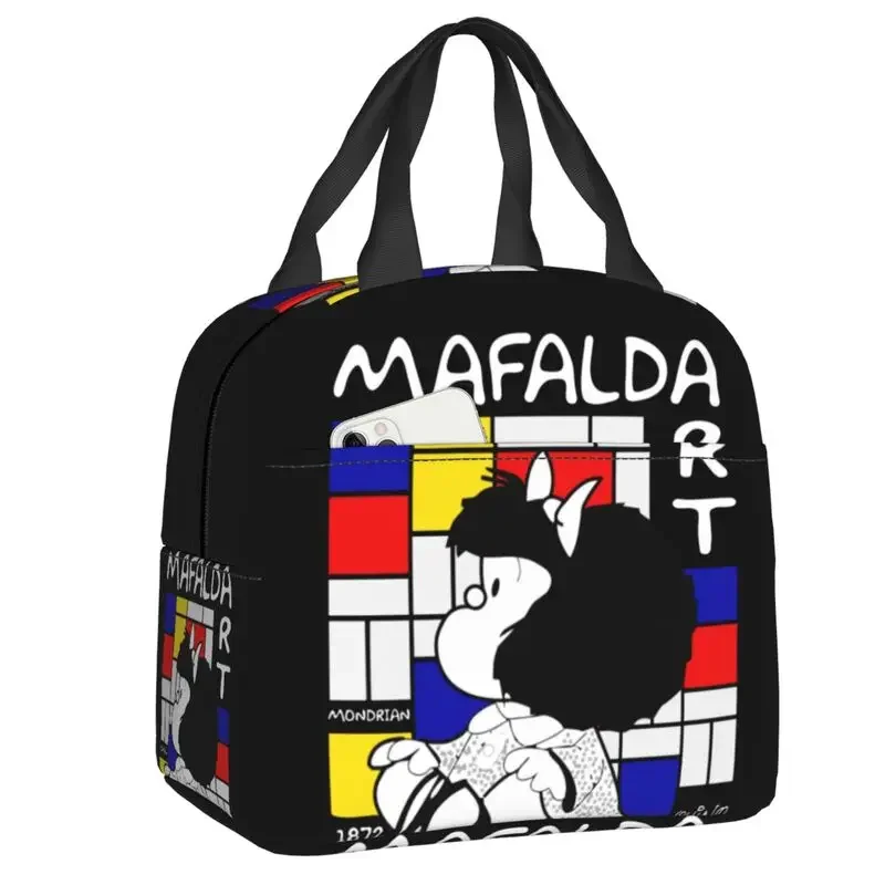 

Mafalda Enjoy The Art Of Mondrian Thermal Insulated Lunch Bag Women Portable Lunch Container for Kids Multifunction Food Box
