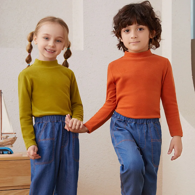 

Новинка Осень-Зима Нижнее белье с высоким воротником Двусторонняя немецкая бархатная рубашка для мальчиков и девочек с круглым вырезом теп...