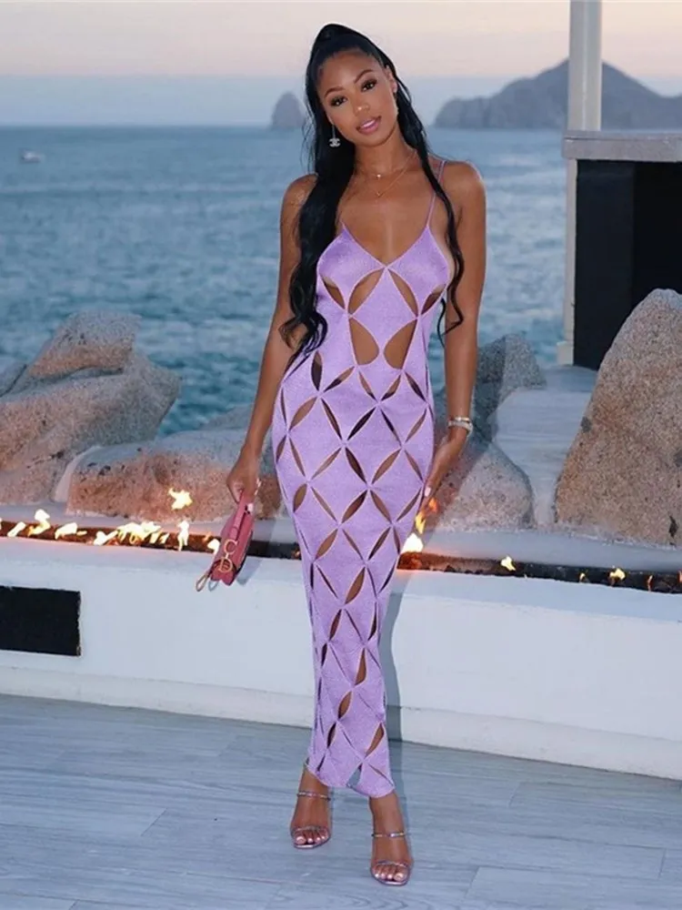 

WJFZQM Polygon Mesh Sleeveless Backless Maxi Dresses Female Glamorous Midnight Prom Dresses Summer Women's Sexy Cutouts Dresses