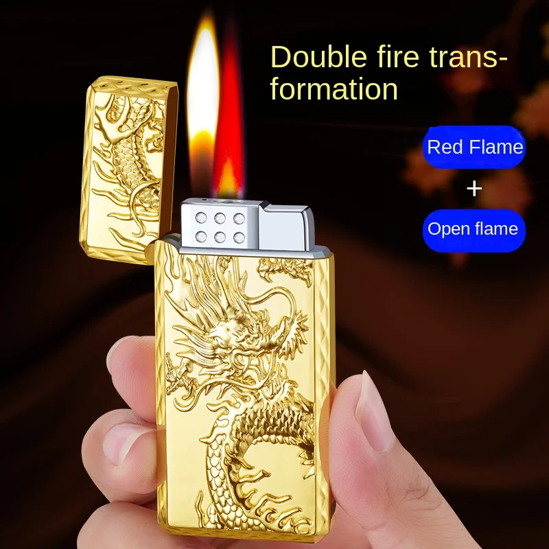 

Creative double fire lighter open flame + windproof red fire flush lighter
