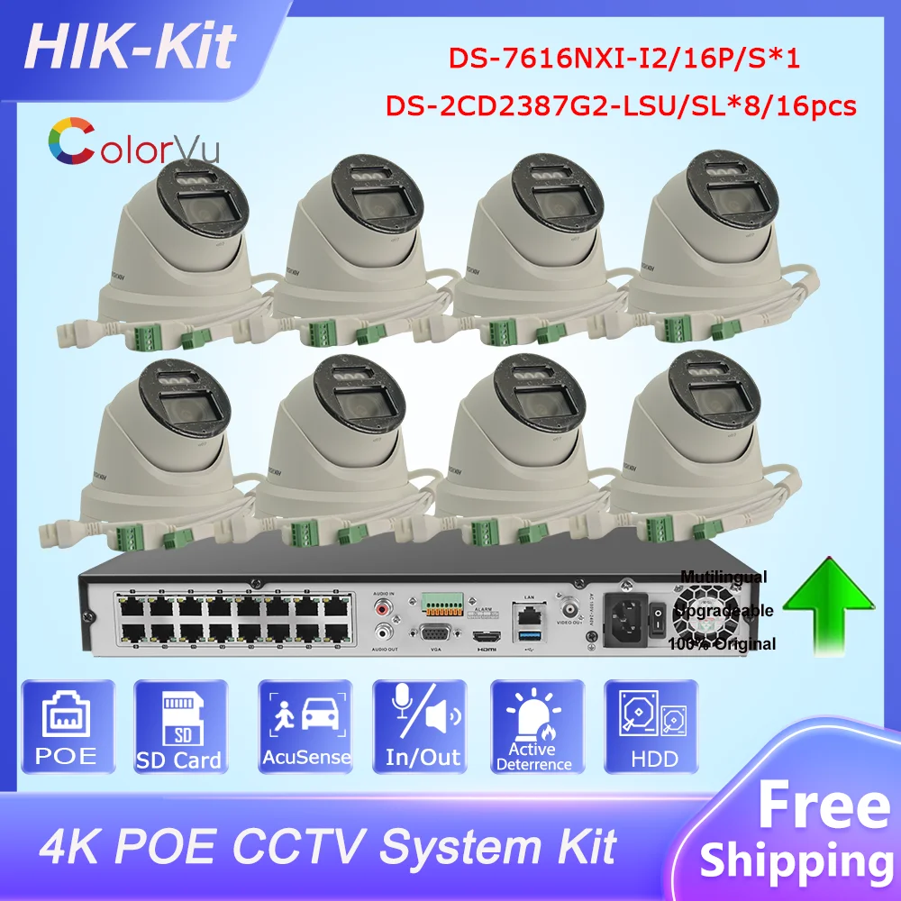 

Original HIK 4K ColorVu CCTV Kits 16CH Acusense NVR DS-7616NXI-I2/16P/S 8MP IP Camera DS-2CD2387G2-LSU/SL Surveillance Systems
