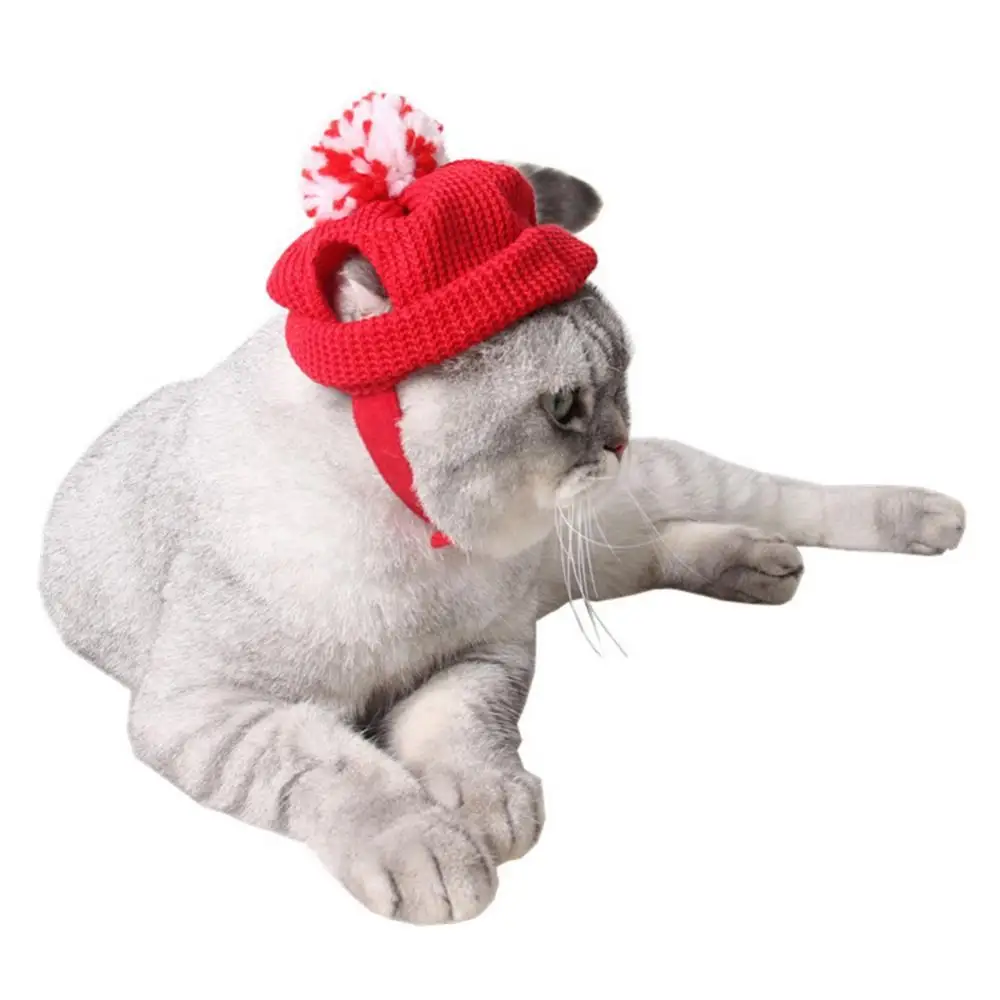 

Pet Cat Dog Puppy Animal Christmas Hat Santa Hat Pet Supplies Dog Cat Puppy Christmas Holiday Kitten Pierced Woolen Hat Decor