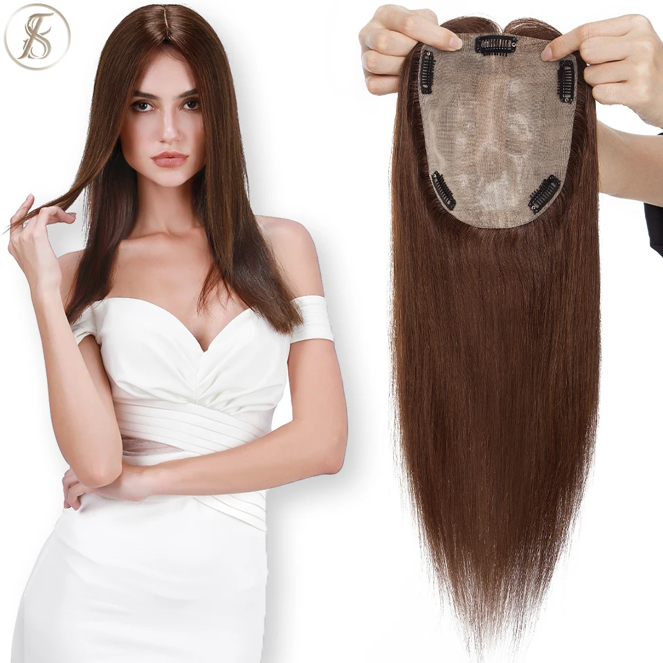 TESS 15x15cm Human Hair Topper For Women Hair Clips Natural Hair Women Topper Silk Base Clip In Hair Extension Hair Prosthesis