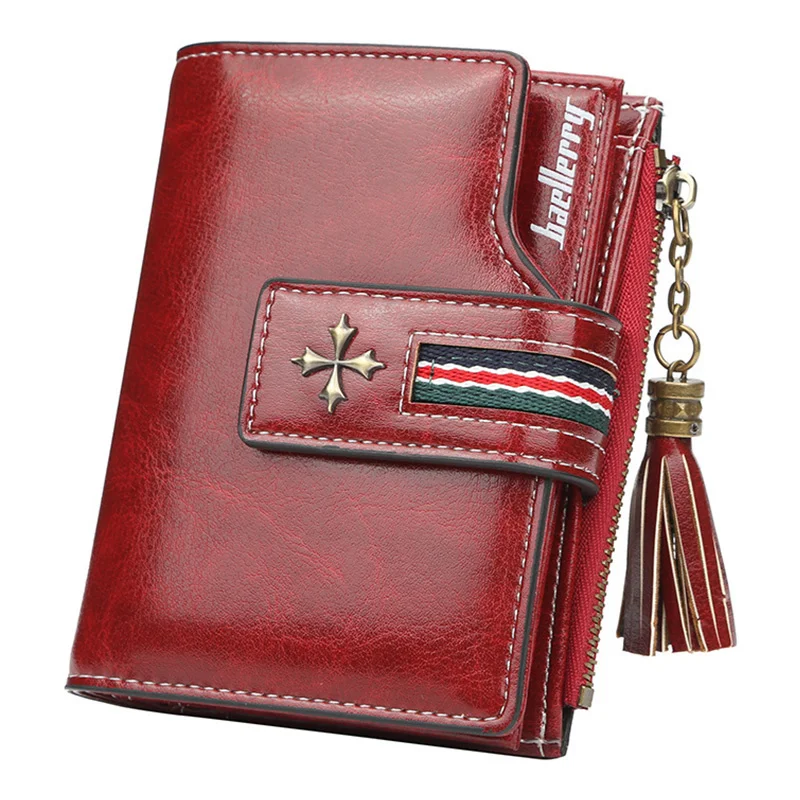 

Fashion Small Oil wax Leather Wallet Women Stylish Zipper & Hasp Card Wallet Woman High Quality Short Credit Card Holder Purse