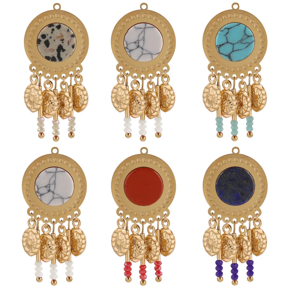 

2pcs Bohemian Charm Natural Stone Stainless Steel Charms For Earrings DIY Ear Dangle Handmade Jewelry Making Supplies Finding