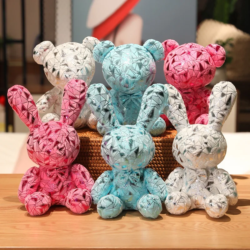 

Sparkling Candy Style Bear And Candy Rabbit Plush Doll Kawaii White Pink Blue Rabbit Soft Toys Lovely Keychain Gift For Girls