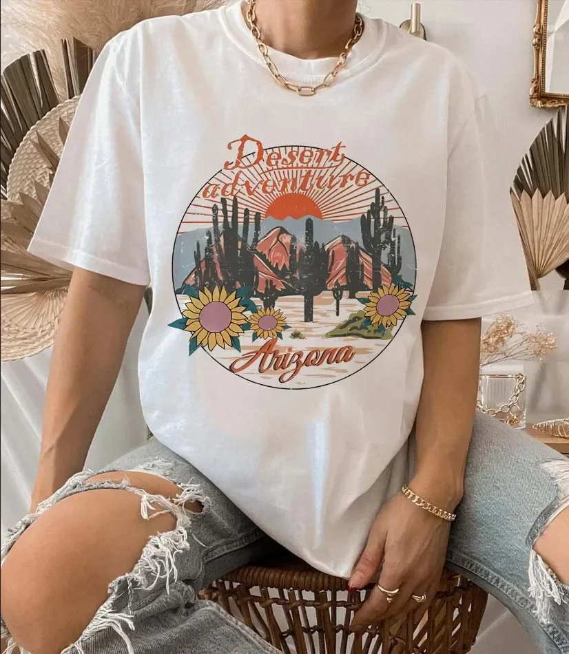 Модная Акварельная футболка в стиле 90-х Аризона с принтом женская летняя