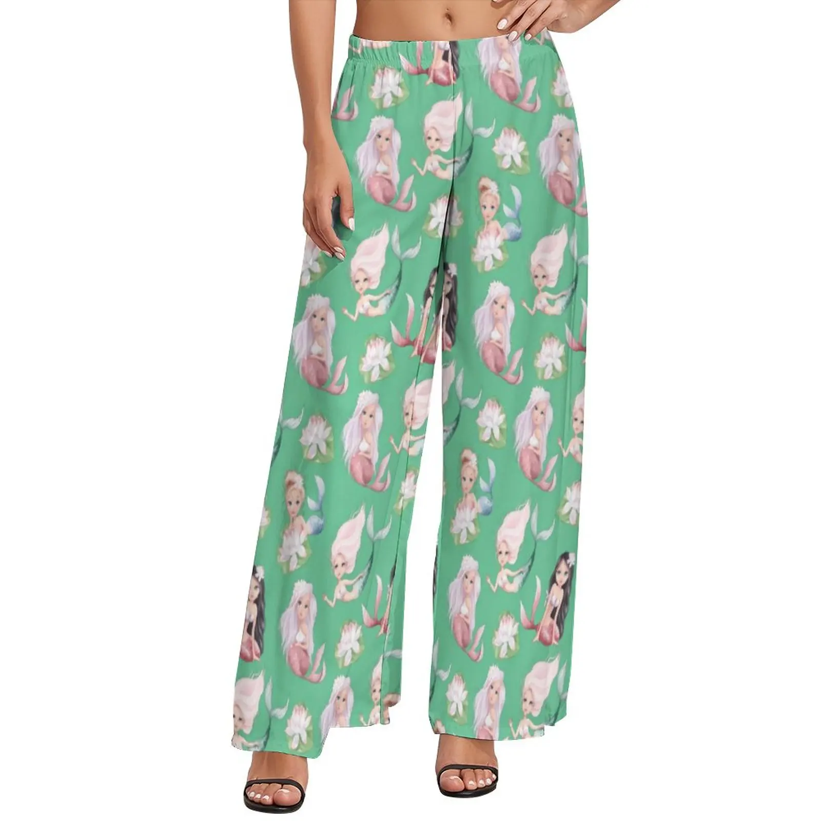 

Adorable Mermaid Pants Elastic High Waist Floral Print Sexy Trousers Street Wear Graphic Wide Pants