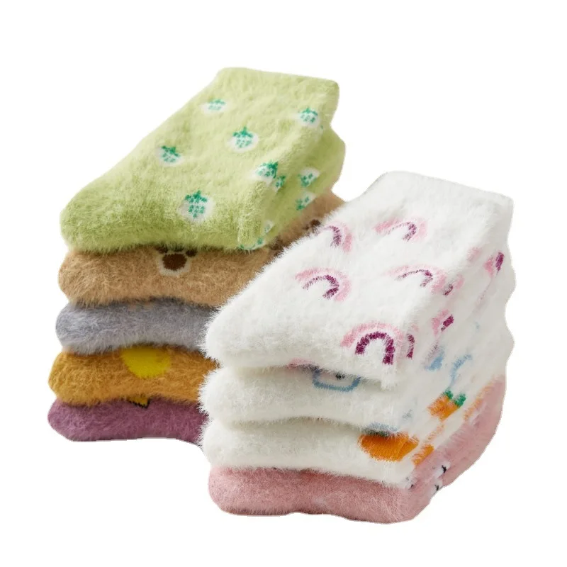 Women Thermal Fluffy Socks Autumn-Winter Snow Socks Girls Ins Fashion Pattern Warm  Color Crew Socks Ladies Floor Sleep Socks