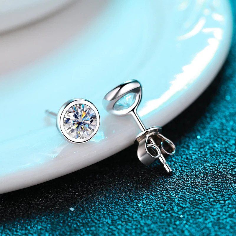 Фото KNOB SPIN 1ct D Цвет Муассанит Серьги Стерлингового Серебра 925 Белое Золото Серьги-гвоздики Свадебные Обручальные Серьги Для Женщин №3