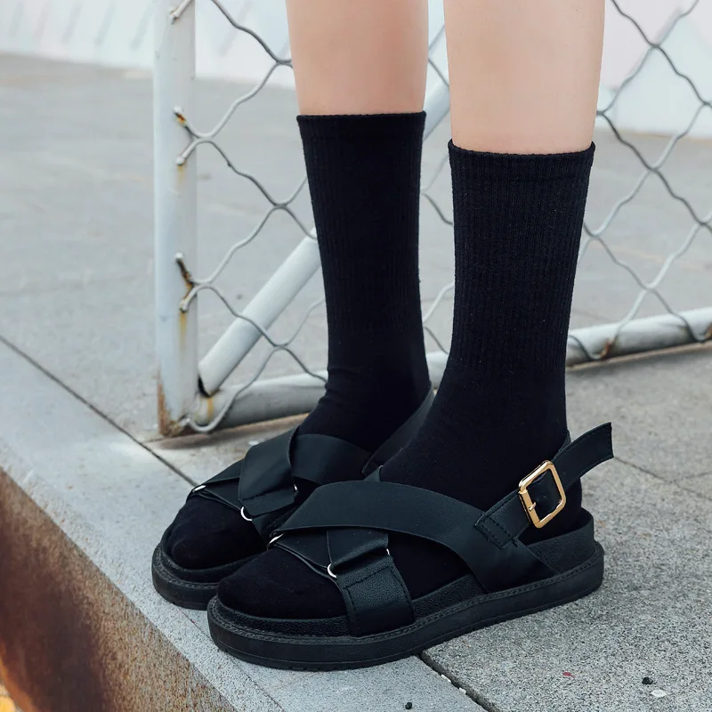 Solid Striped Black White Short Socks for Woman Harajuku Hip Hop Skateboard Crew Socks Cotton Casual Unisex Men/Women's Socks