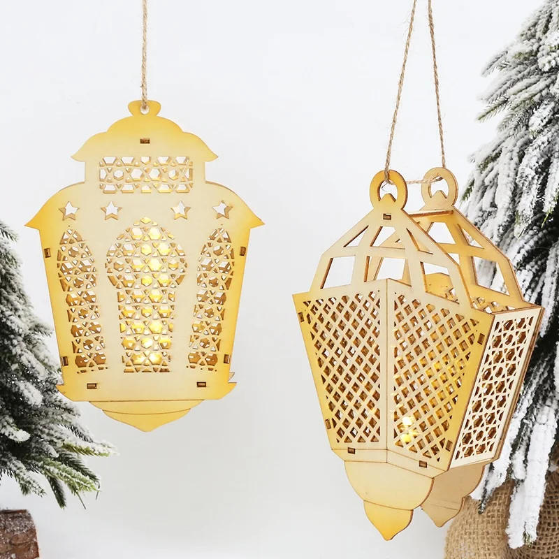 

Muslim Eid al-Fitr LED Wooden Decorative Light Palace Lantern Hollow Wooden Craft Festival Lighting