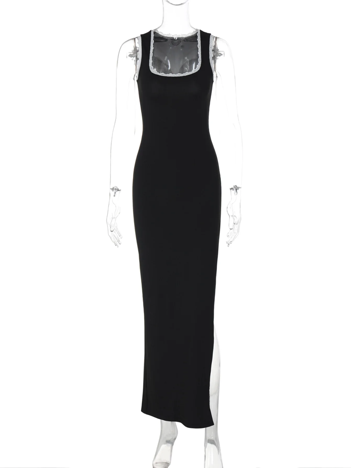 Элегантное прямое платье макси Hugcitar с квадратным воротником 2024