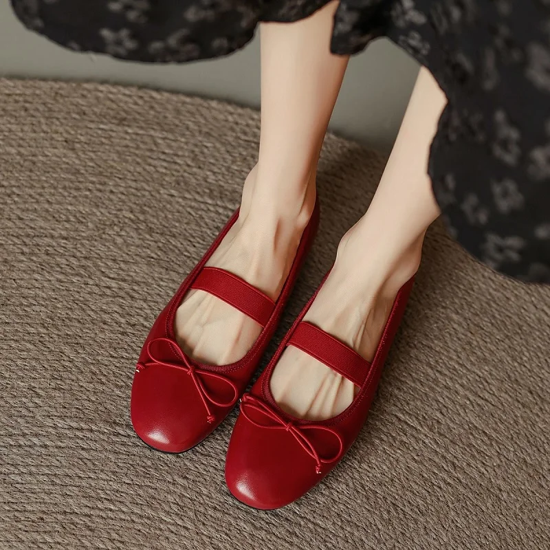 

Балетки женские без шнуровки, базовая стильная обувь на плоской подошве, с бантом-бабочкой, Симпатичные лоферы из овечьей кожи для девушек, весна