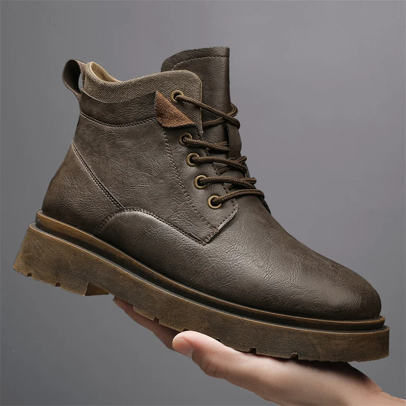 

Microfiber Retrol Mens Ankle Boots Lace Up Luxury Mens Winter Boots Hard Wearing Rubber Outsole Winter Martin Boots For Men