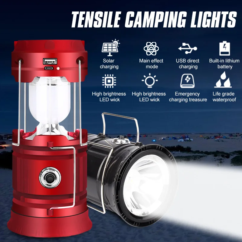 

Solar Camping Lamp USB Rechargeable LED Flashlight Portable Outdoor Waterproof Survival Tent Emergency Night Flashlight Lantern