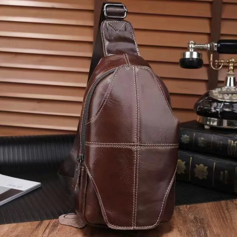 Fashion Men Genuine Leather Chest Pack Luxury Cowhide Shoulder Crossbody Bag Travel Chest Bag Casual Chest Sling Bag For Male
