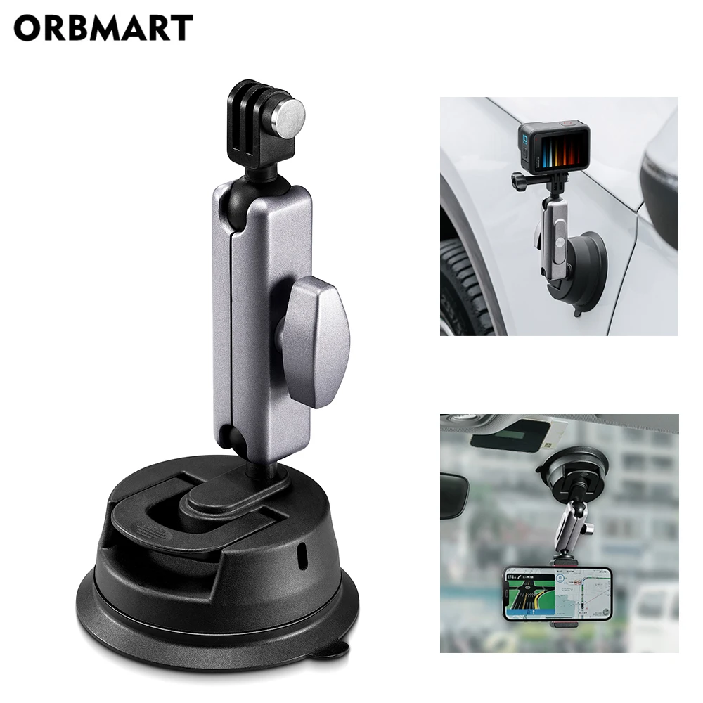 

For GoPro Hero 11 10 9 Car Phone Holder Suction Cup 360 Adjustable 1/4 Standard Adapter for Insta360 X3 Action Camera Accessory