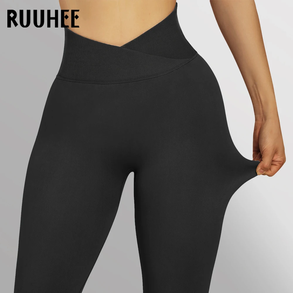 RUUHEE Crossover Seamless Leggings For Women Solid Workout Leggings Women Scrunch Butt Lifting Leggings For Fitness Yoga Pants images - 6
