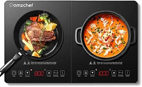 

Induction Cooktop AMZCHEF Induction Cooker 2 Burners, Low Noise Cooktops With 1800W Sensor Touch, 10 Temperature & Power Le