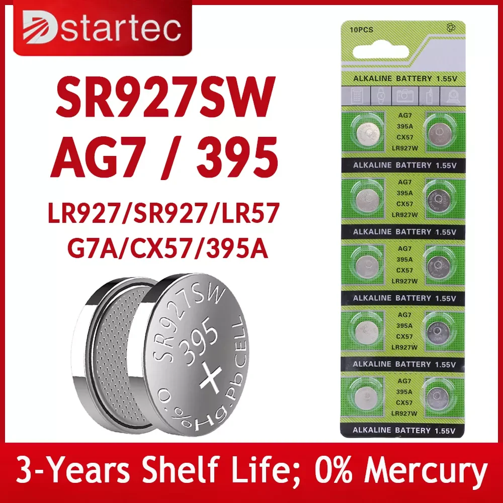 

NEW 10PCS-50PCS 1.55V AG7 LR927 LR57 SR927W 399 GR927 395A AG 7 Battery Button Batteries For Watch Toys Remote Cell Coin Battery