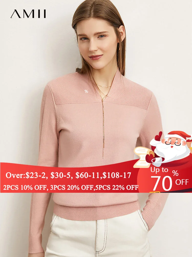 

Amii Minimalism French Sweaters Women Autumn Elegant Vneck Knitted Patchwork Pullover Tops Office Lady Female Clothing 12170599