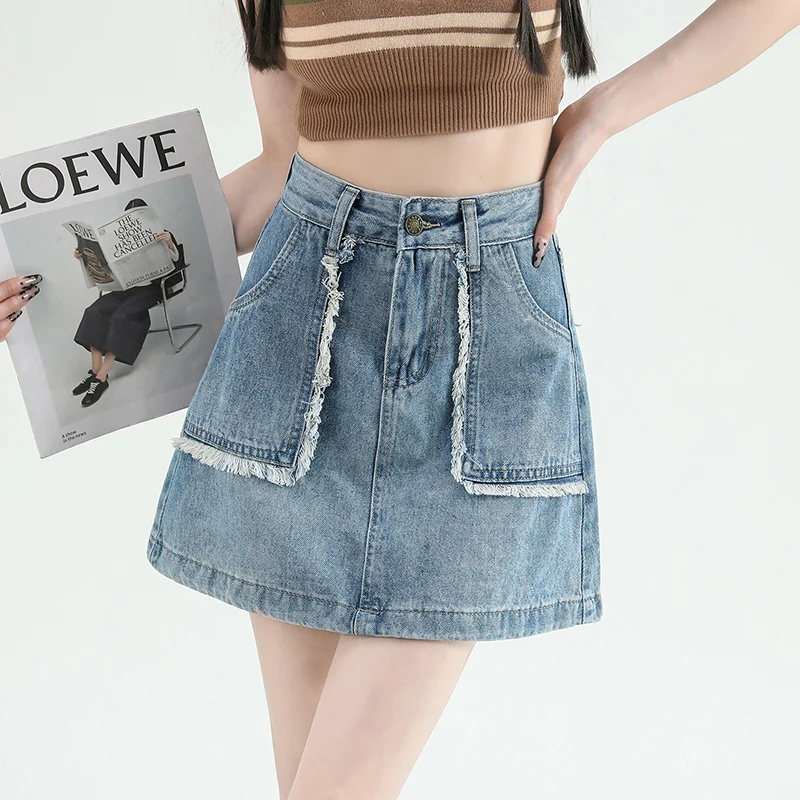 

Vintage Denim Women Skirts 2023 New Empire Slim Fit Korean Version Mini Skirt SUMMER Pockets Clothing YCMYUNYAN