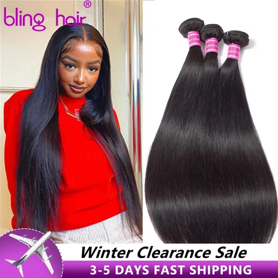 

Brazilian Straight Hair Bundles 100% Human Hair Bundles Remy Hair Extensions 3 Bundles Weaves Nature Color For Women Bling Hair