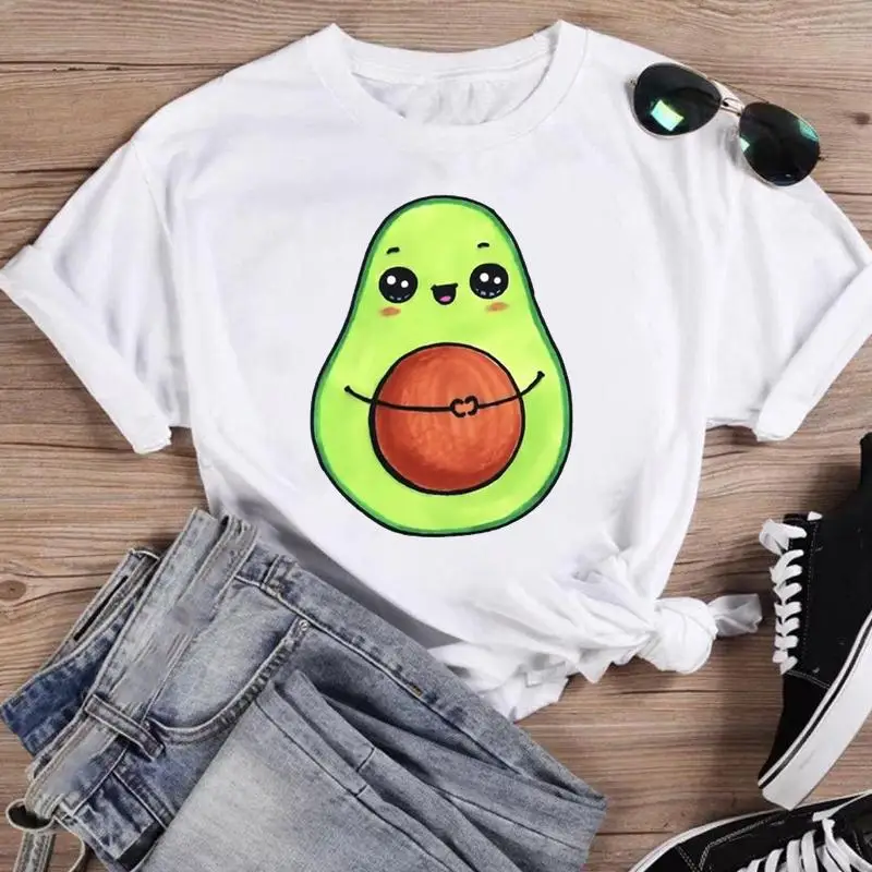 

Women sweet love avocado valentine cute Print Fashion Cartoon Short Sleeve Graphic T Top Summer Shirt Tshirts Female Tee T-Shirt