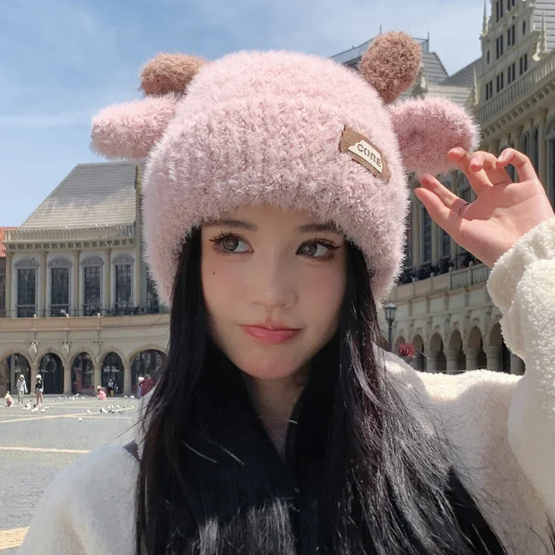 Милая плюшевая шапка с рогами оленя осенне-зимняя утолщенная теплая флисовой