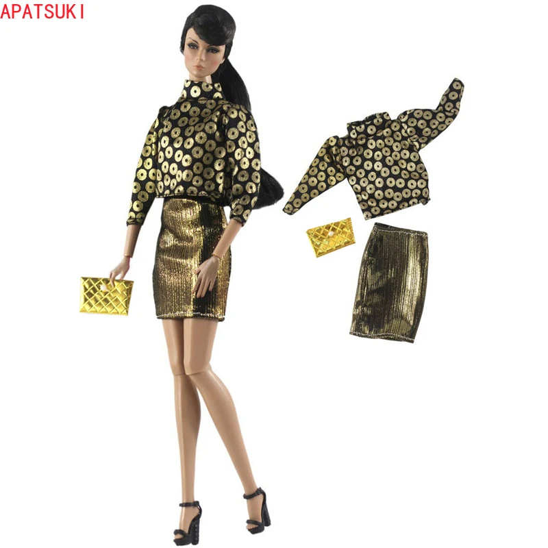 

Fashion Outfits for Barbie Doll Clothes Set Coin Top Blouse Mini Skirt Handbag Purse 1/6 BJD Doll Accessories Kids Toys